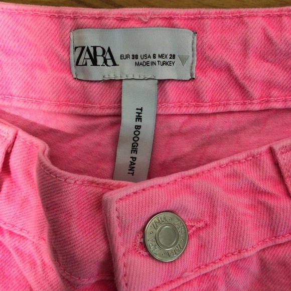 ZARA Hot Neon Pink The Boogie Pant Super Wide Leg Denim Jeans - Size 6 - Picture 7 of 13